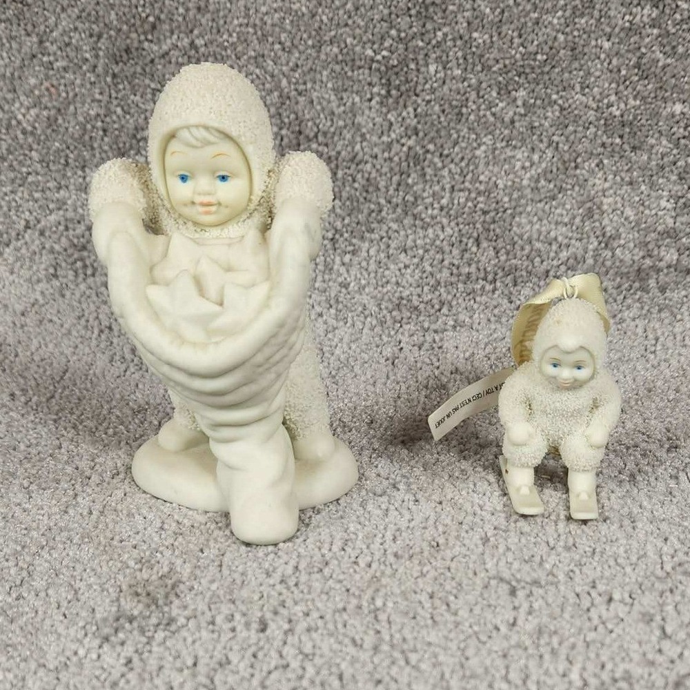 Department 56 Snowbabies Figurine Ornament‎ White Star Skis Winter Set 2pc OS